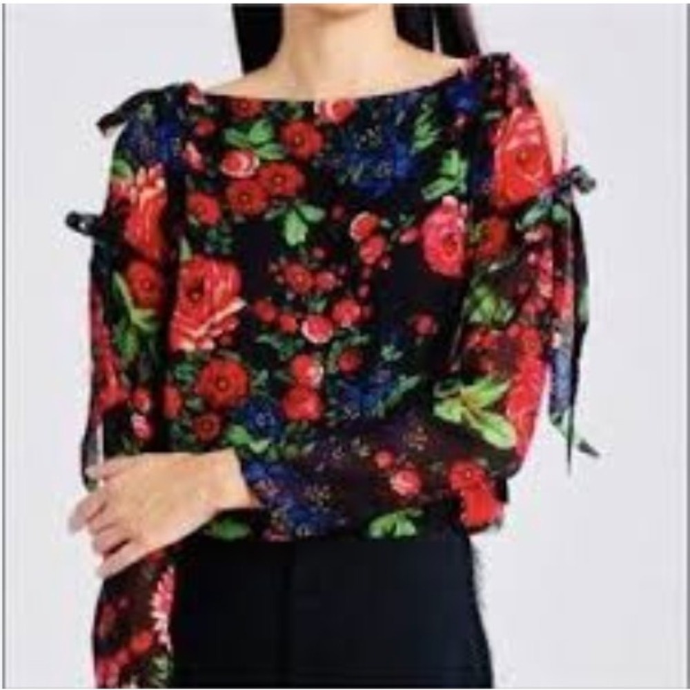 Club Monaco Floral Tie Shoulder Long Sleeve Blouse‎ Top XS